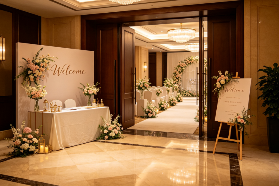 On-Site Setup For Small Wedding Welcome Areas